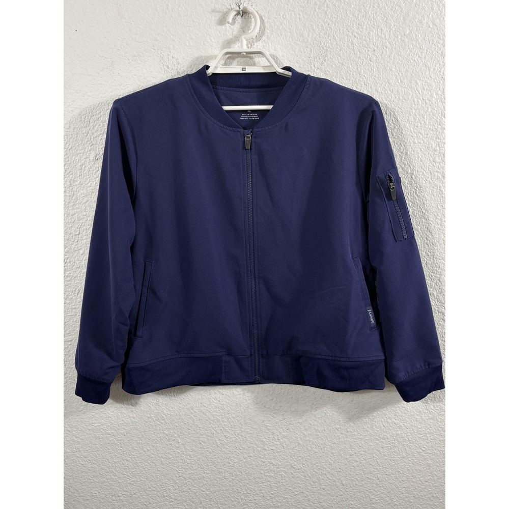 Jaanuu Scrub Jacket Womens XL Navy Blue Bomber Pocket Stretch Medical C94038